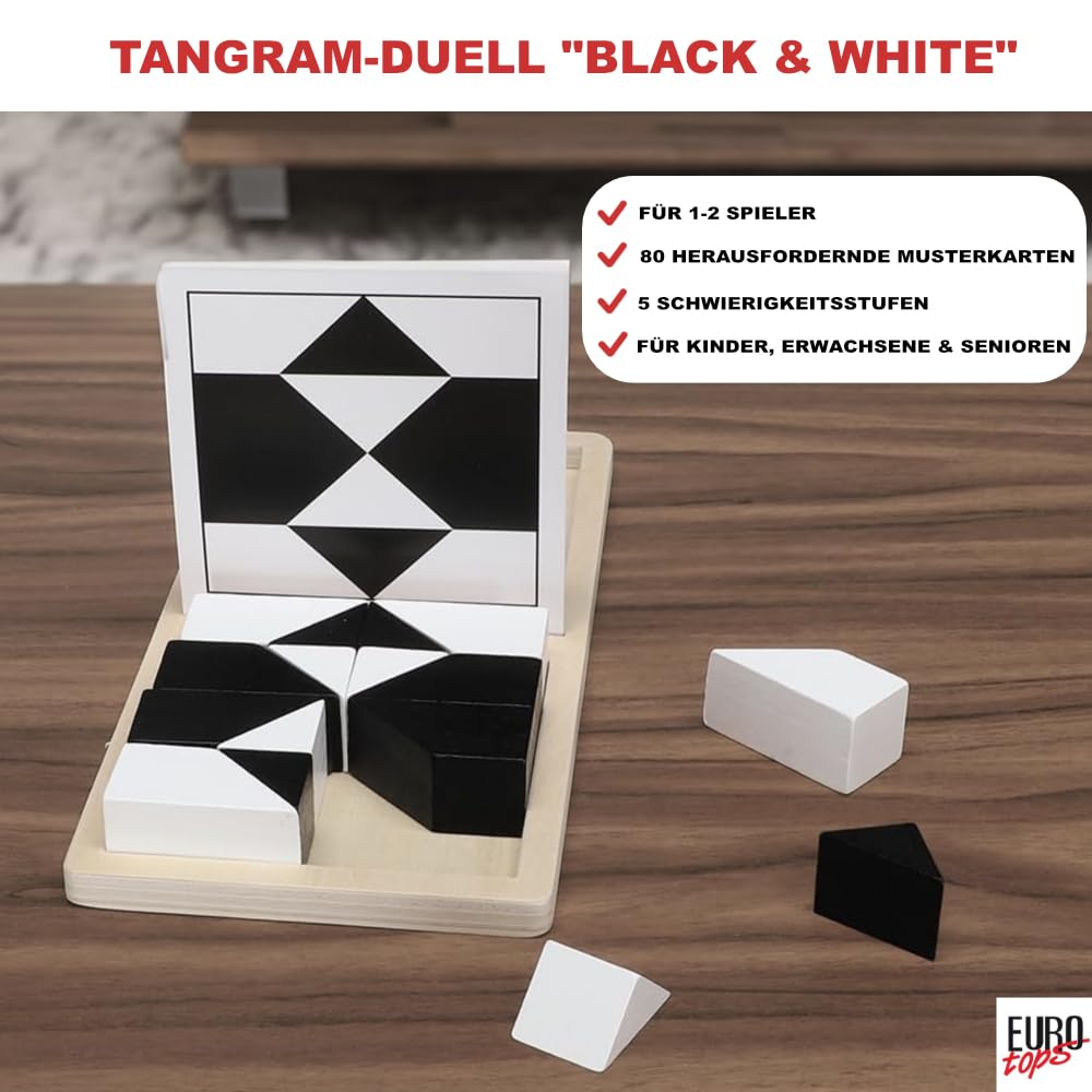 EUROtops Duel Tangram « Black & White », jeu de puzzle à deux avec 80 tâches