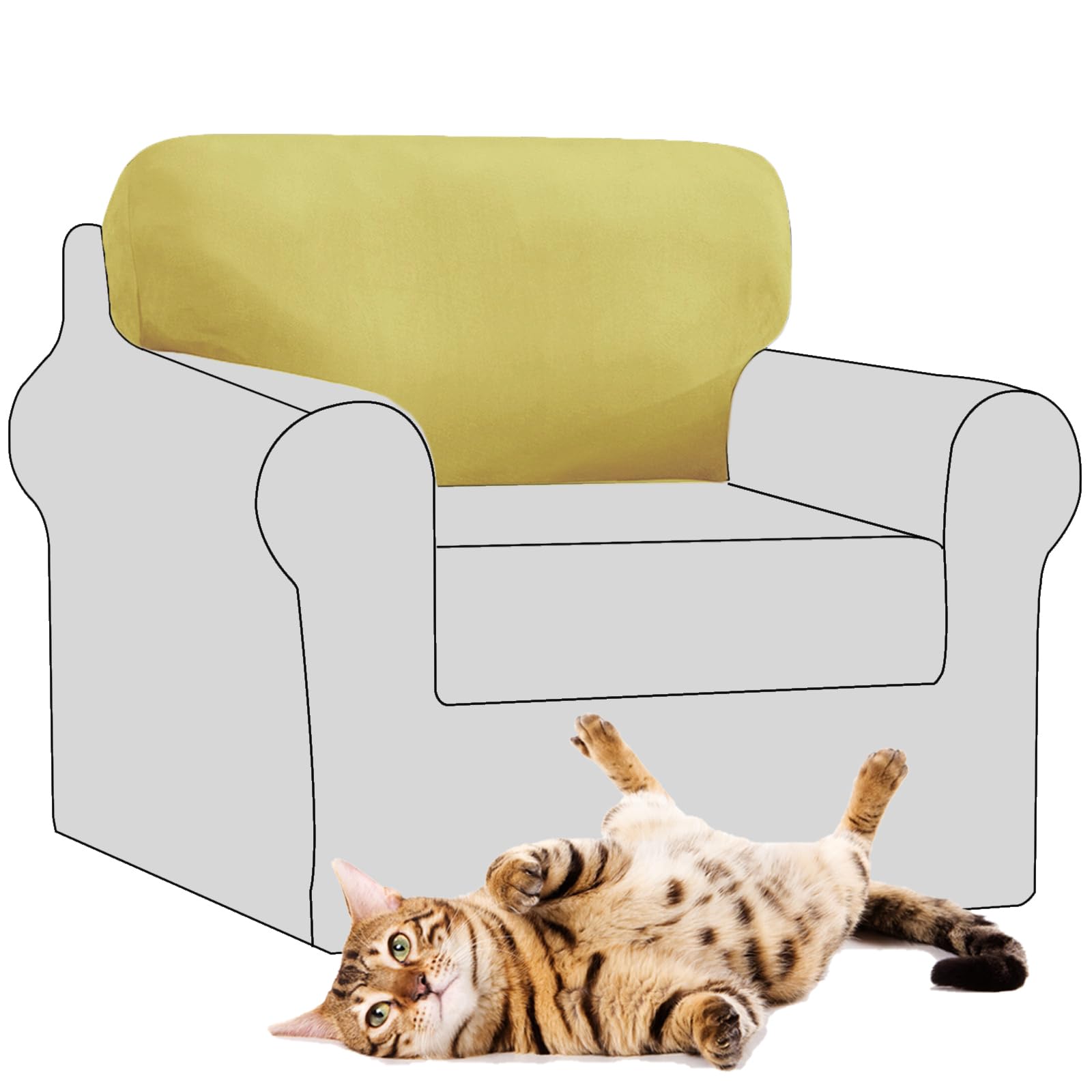 SYLC Stretch Velvet Sofa Backrest Cover, Back Cushion Covers Non-Slip Sofa Cushion Slipcovers for Couch Chesterfield Caravan RV Dinette (Lemon,1 pc Rectangle M)
