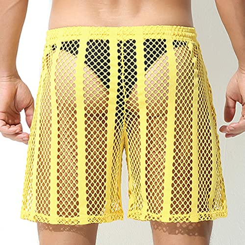 Men's Sexy Striped Fishnet Legging Pants and Shorts Mesh Sheer Drawstring Loose Trunks Lounge Pants Swim Underwear2
