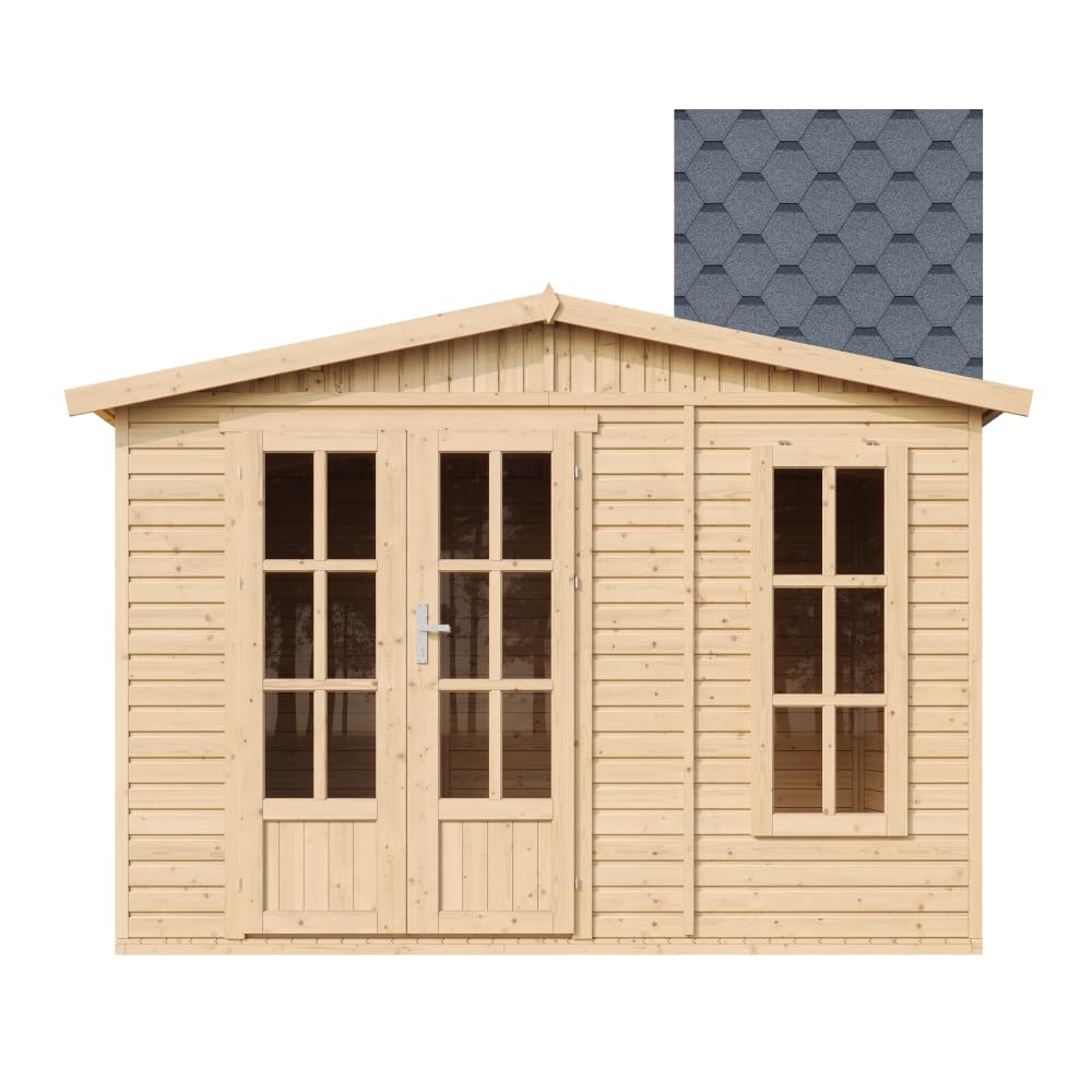 Abri de Jardin en Bois 6 m2 - l332xP222xH232cm - Cabanon Jardin extérieur avec Sol - Cabane de Jardin - Chalet de Loisirs - Maison d'été avec des bardeaux bitumineux Gris - TIMBELA M334FB+H334FBGREY