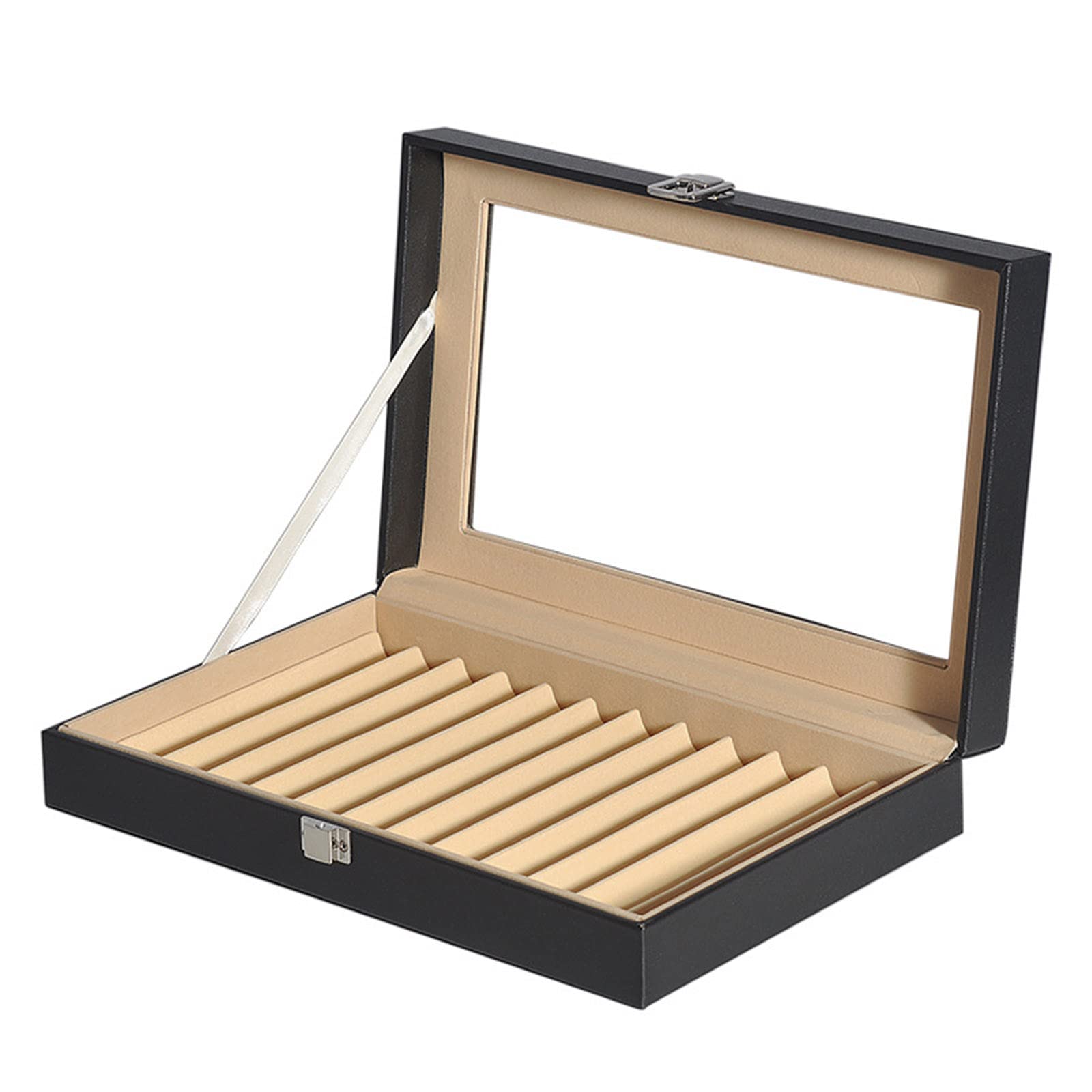 Portapenne, Scatola Portapenne in Pelle Pu, con Finestra Superiore in Vetro, Vetrina per Collezione di Penne, per Negozio O Casa (B 30 * 19 * 6Cm)