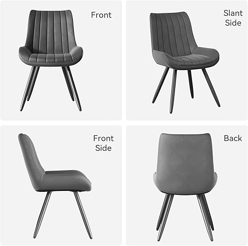 Miniatura 5 de Juego de 6 sillas de comedor modernas de mediados de siglo, sillas de cocina de tela tapizada con cojines suaves, color gris oscuro Gris oscuro