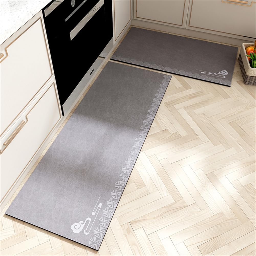 KüChenläUfer KüChenmatte 45x120cm, KüChenteppich Waschbar rutschfest, Teppich LäUfer Flur FußMatte Badematten, Wasser öL Aufnehmen Teppich KüChe Set für KüChe Wohnzimmer, Badezimmer Grey