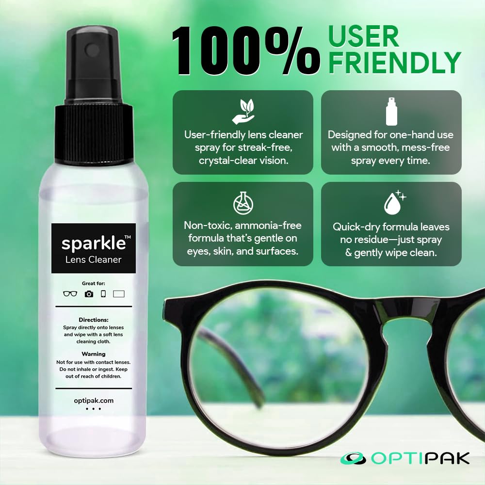 Sparkle - Kit de spray limpiador de lentes antirreflectante | (2 botellas limpiadoras de gafas de 1 onza + (2 unidades) paño de microfibra para gafas, gafas de sol, lentes, pantallas y kit de