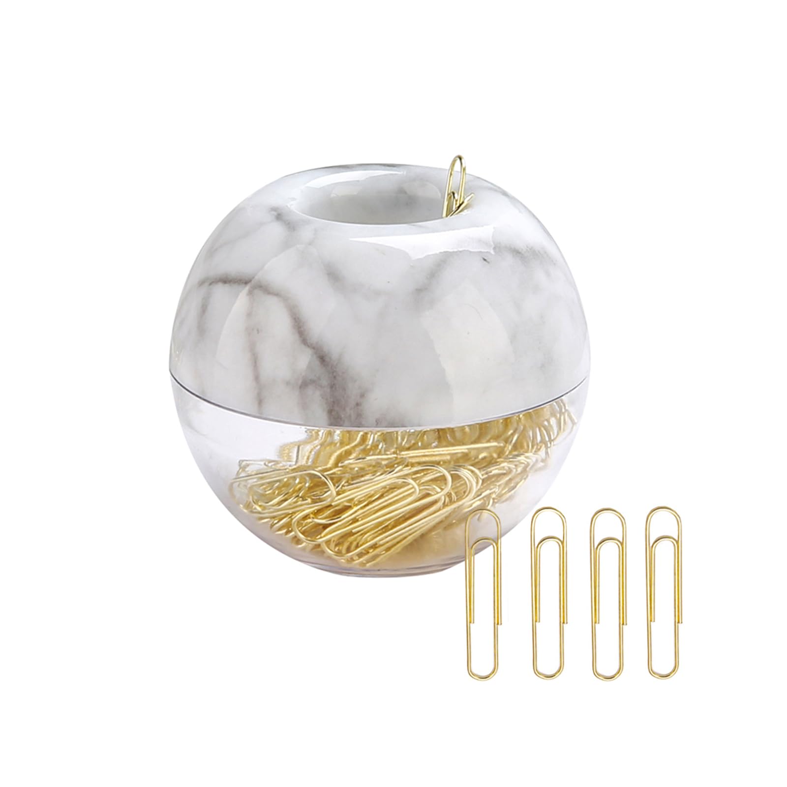 NatSumeBasics Marble Paper Clip Holder Magnetic Cute Paper Clips Dispenser with 100 Gold Paperclips for Desk Organizer Accessories Supplies (Marble)