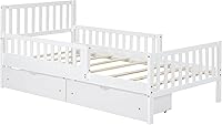 Vista 90 de Modern Full Size Platform Bed Storage Headboard and Safety Guardrail for Kids, Function Wood Platform Bed Frame with Built-in LED Light for Boy