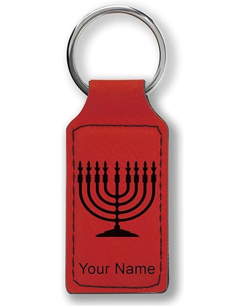 LaserGram Rectangle Keychain, Menorah, Personalized Engraving Included (Red)