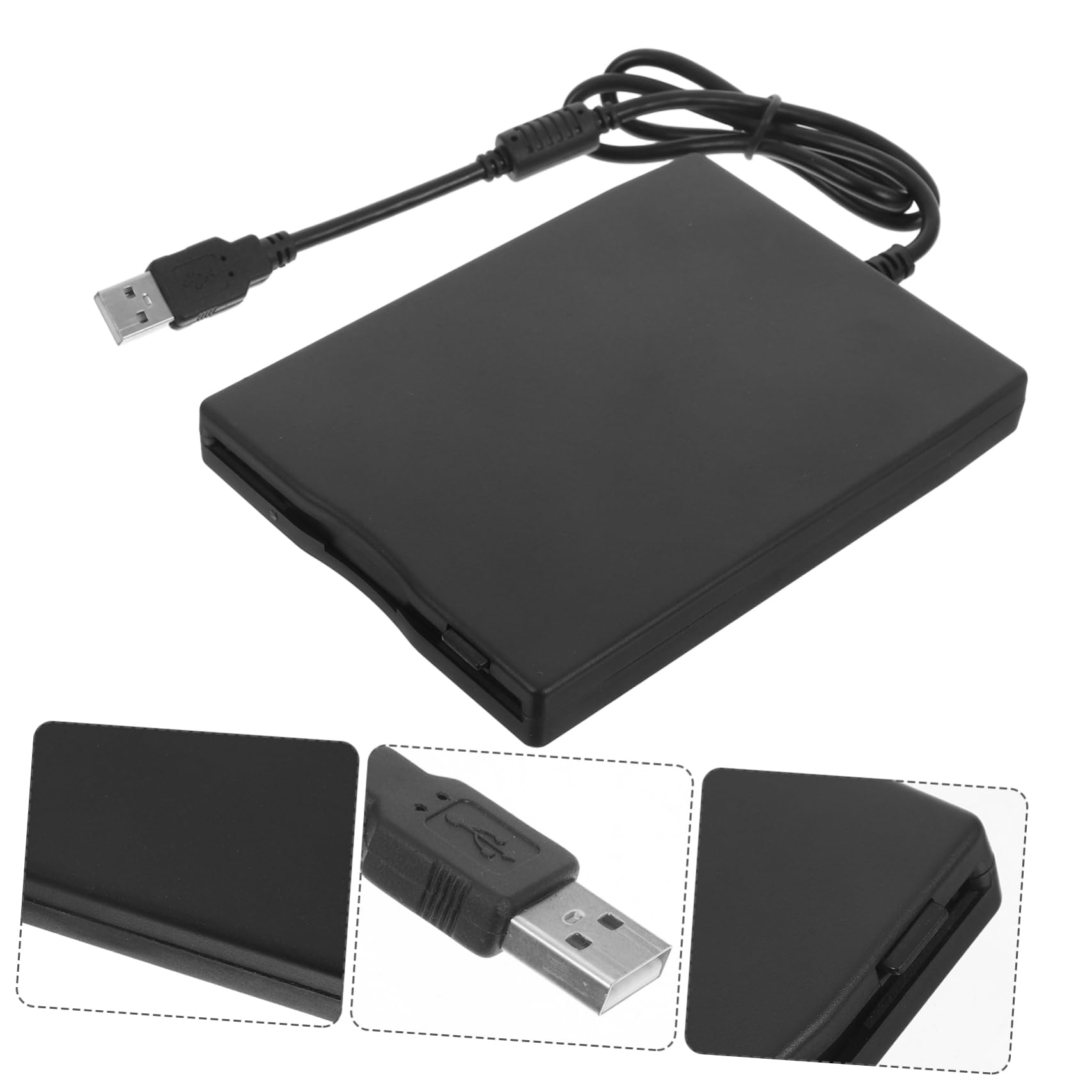 Housoutil Unidad de Disquete Externa USB Negra de Abs con Interfaz USB 2.0 de Alta Velocidad, Lector de Disquetes Plug and Play para Portátil y Ordenador de Escritorio