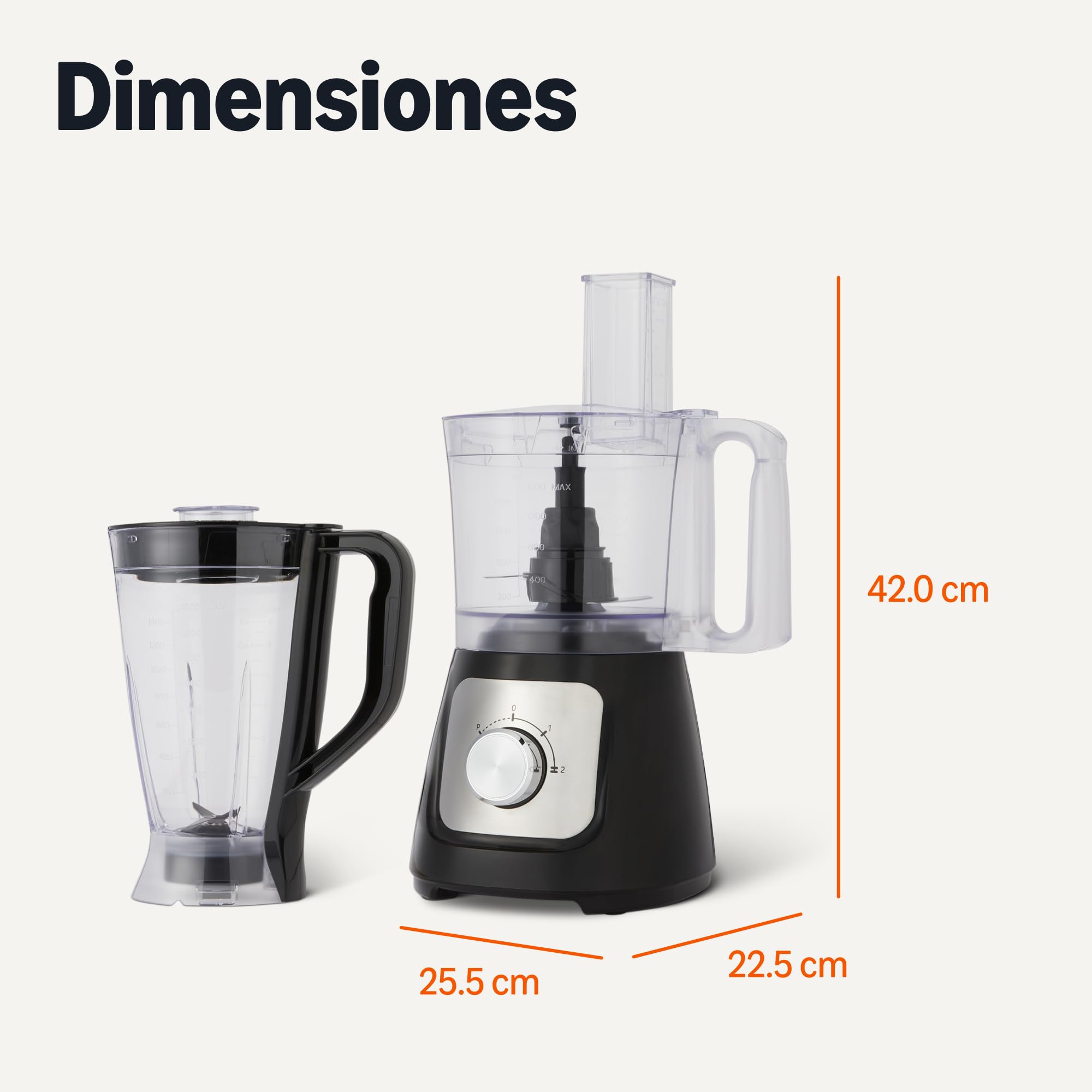 Amazon Basics Combinación de procesador de alimentos y batidor con 2 velocidades, cuenco de 2,4 litros y jarra de 1,5 litros, 800 W, negro