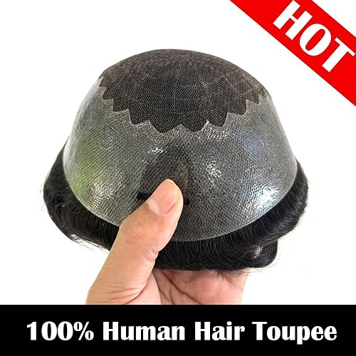 Miniatura 9 de Hywel - Tupee de cabello humano para hombres (0.002-0.002in) Full V-loop piel suave 8 x 10 pulgadas sistema de 120% densidad reemplazo recto postizo