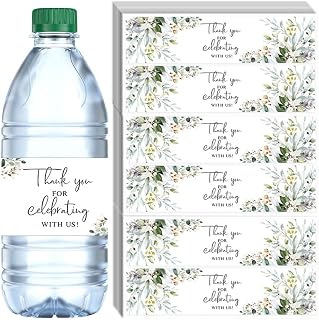 200PCS Wedding Water Bottle Labels, Boho Thank You Greenery Floral Water Bottle Wraps Sticker Water Bottle Labels for Birthday Bridal Shower