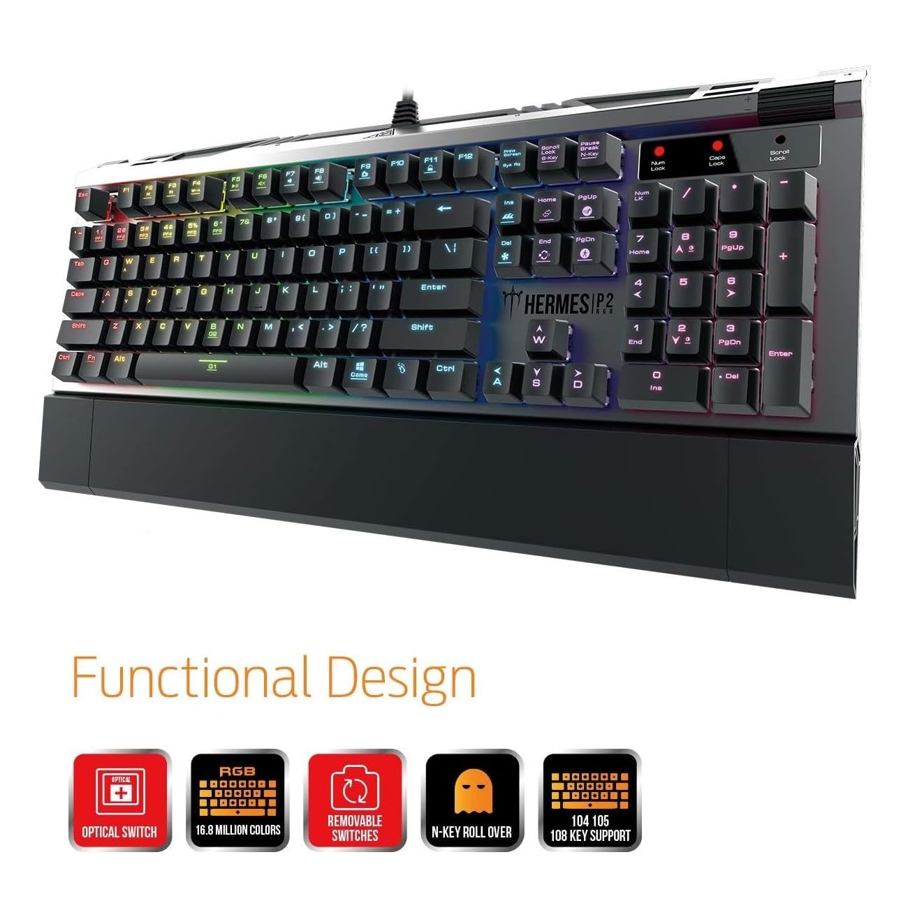 GAMDIAS Hermes P2 Black Tastiera Meccanica USB da Gaming 104 Switches Blu Keyboard Retroilluminata RGB Layout UK