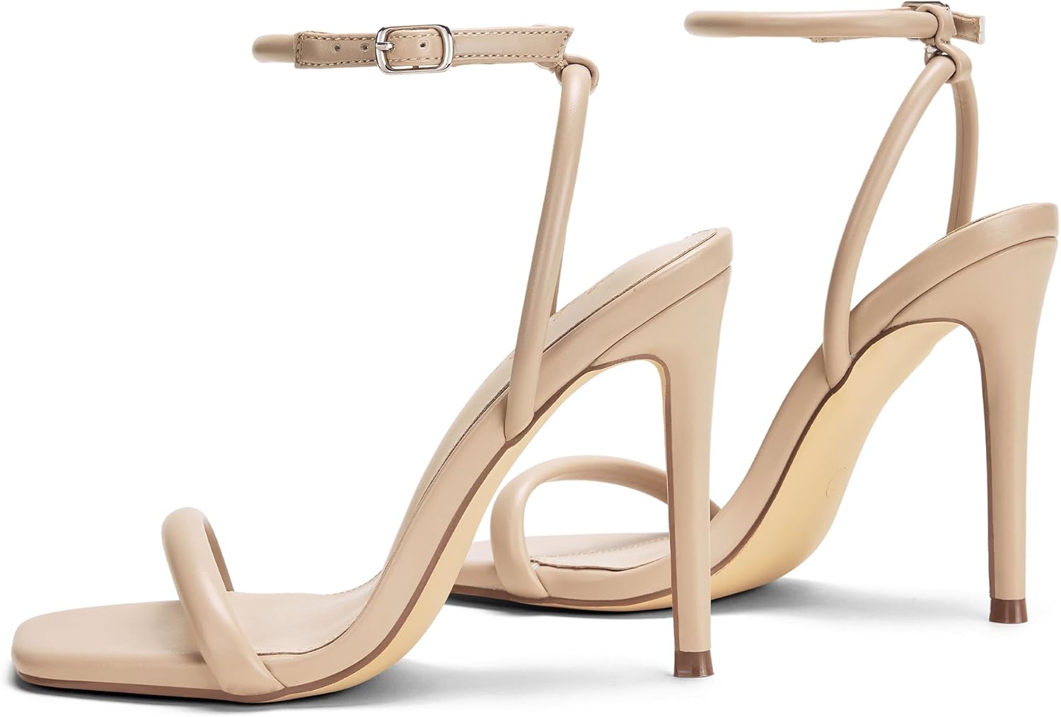 Elisabet Tang Women’s Stilettos Heeled Sandals Open Square Toe Heels,4 Inch Open Toe Strappy Sexy High Heels Ankle Strap Buckle Heels for Party Wedding Dress Daily Wear Shoes - Image 4