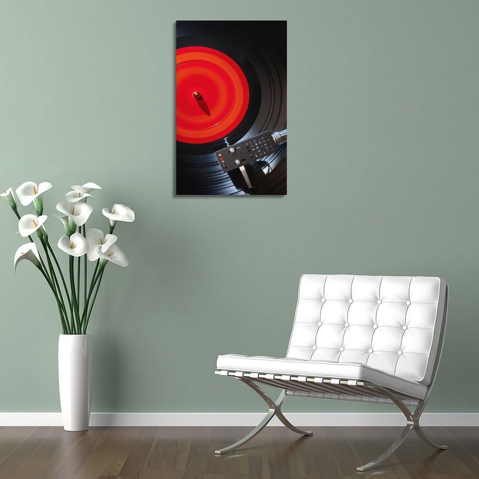 Gramofon z czerwoną i czarną płytą winylową sztuka ścienna, dynamiczna muzyka retro dekoracja do domu i salonu plakat dekoracyjny obraz na płótnie plakaty ścienne i artystyczny obraz druk nowoczesny