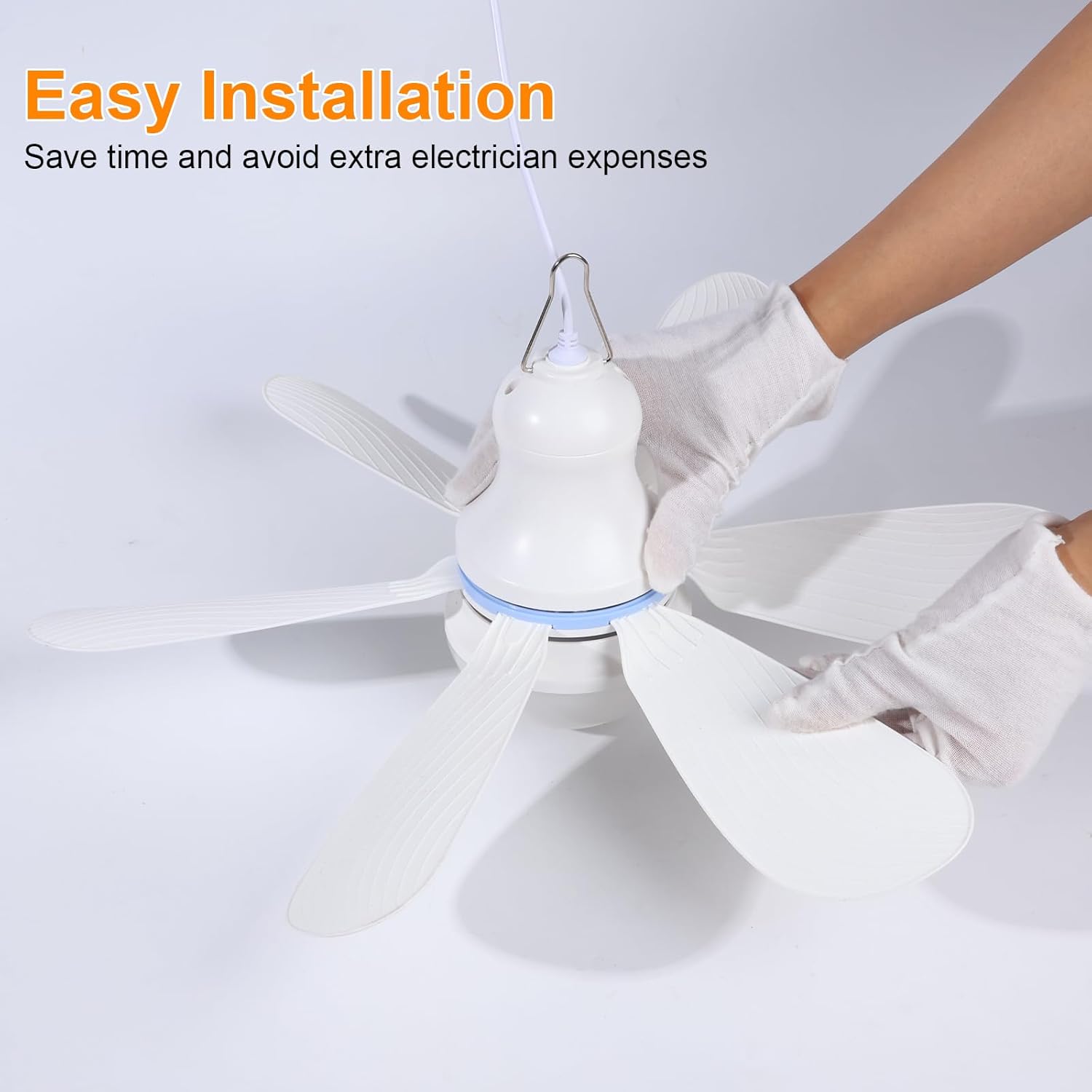 Portable Ceiling Fan with LED Light, Mini DC 5V USB Tent Fans for RV, 16.5Inch Small USB Ceiling Fan Hanging Camping Tent Gazebo Bed Dormitory, On/Off Button Switch, Detachable Blades