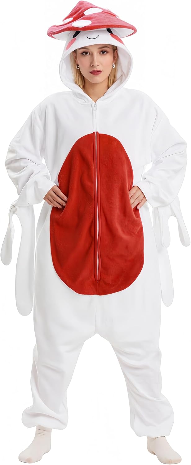 Adult Cute Mushroom Onesie Pajamas Sleepwear Mushroom Halloween Party Costumes - Image 2