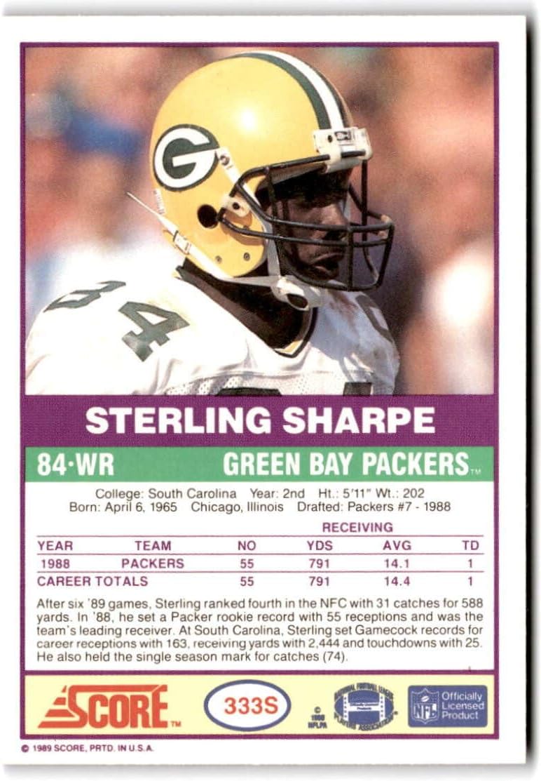 1989 Score Supplemental #333S STERLING SHARPE RC Rookie Green Bay Packers Football Trading Card