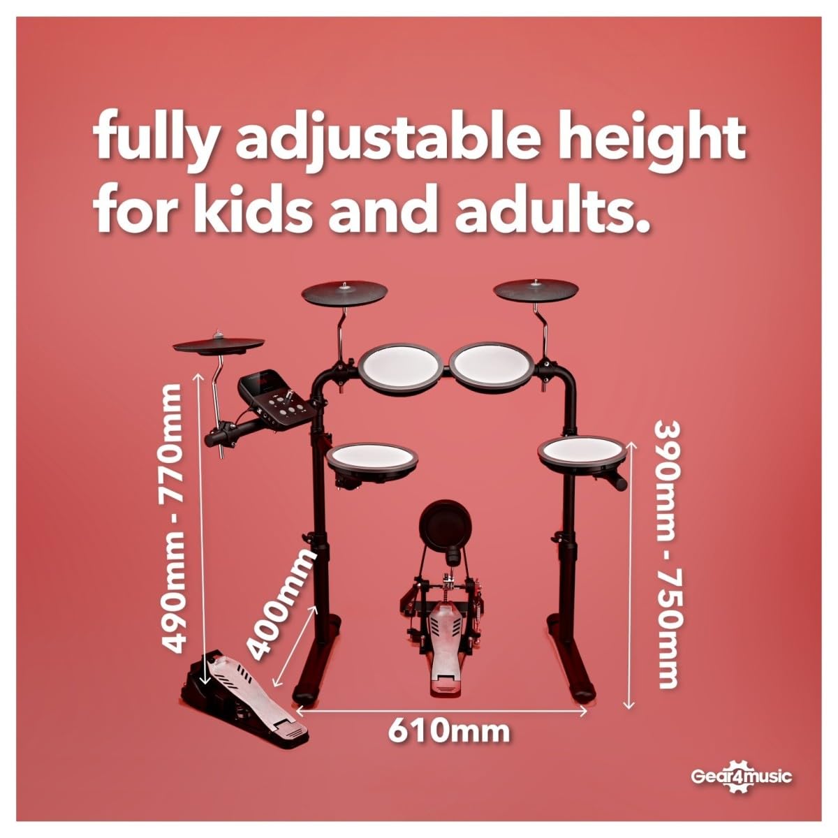 VISIONDRUM+ Batería Electrónica 8 Pads en Malla, Hi-Hat, Kick y Ampli | Kit de Batería Eléctrica Adultos y Niños, Altura Regulable, Diseño Plegable, Ampli, Auriculares, Taburete y Baquetas