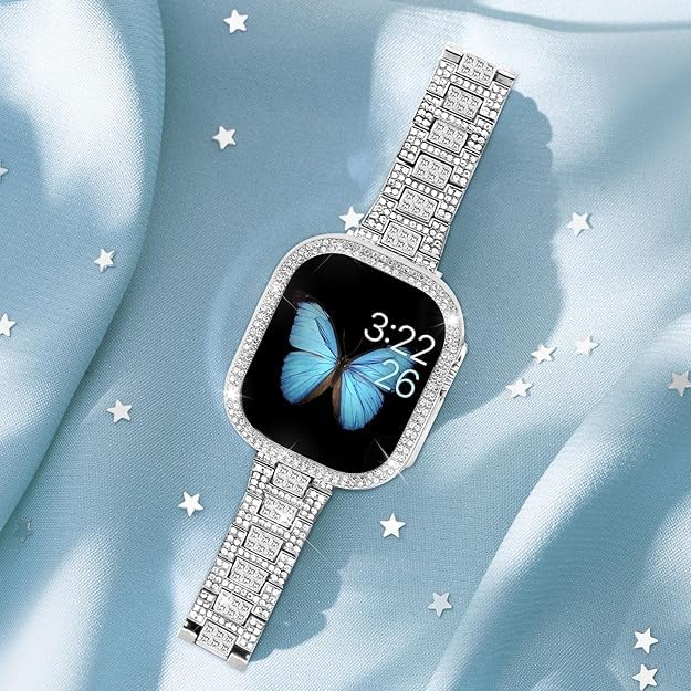 Image of SUPOIX for Apple Watch Band 45mm + Case, Shiny Bands for Women (Silver) | Sparking Bling Metal Bands & 2 Pack Protective Cover Cases for iWatch Series 9 /8 /7 45mm