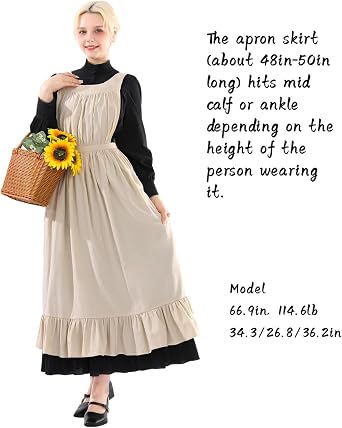 White Vintage Maid Ruffle Apron for Women Colonial Pioneer Peasant Apron Pinafore Adjustable Kitchen Gift