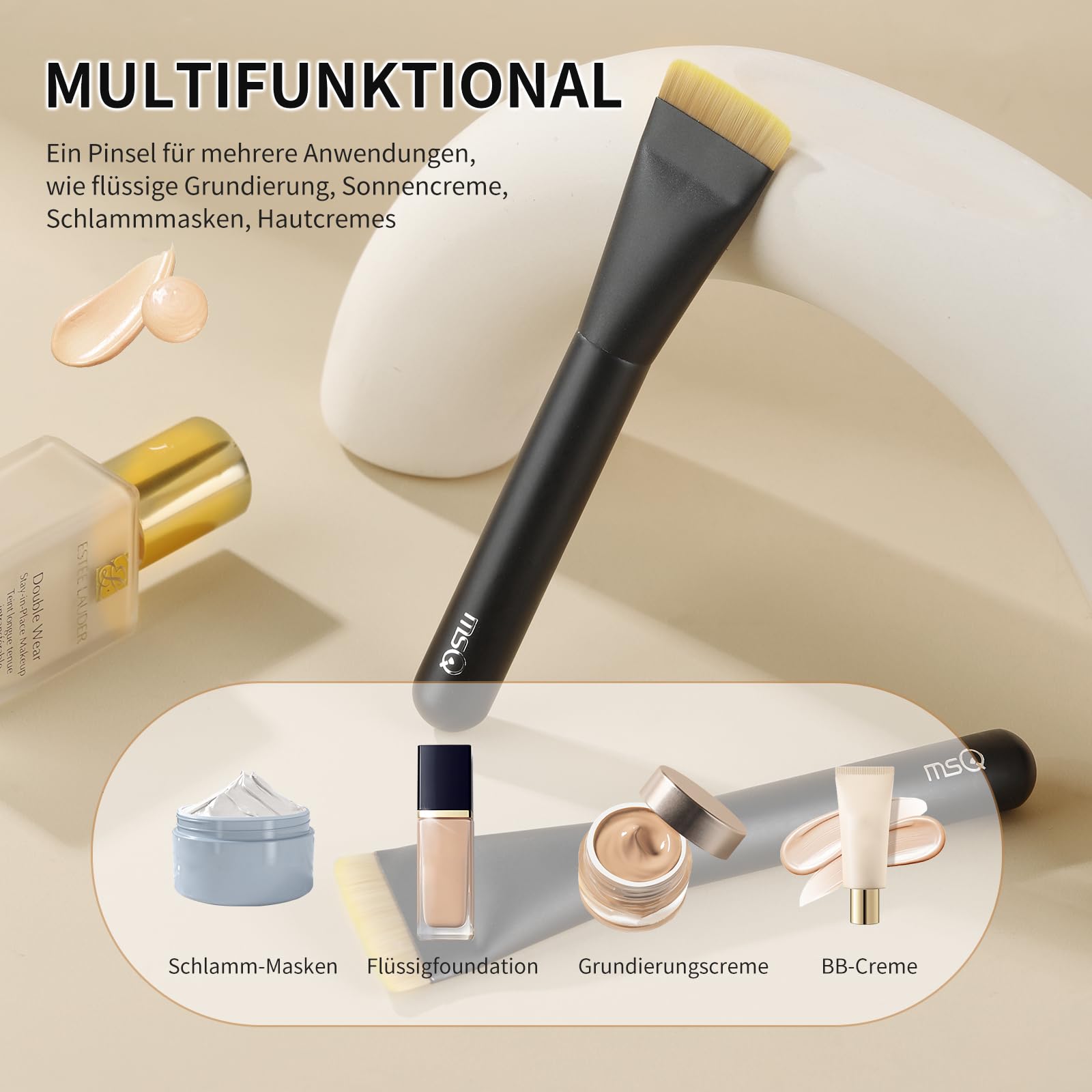 MSQ Ultra Thin Foundation - Brocha plana para base de maquillaje líquida | para mujeres, niñas, regalos de belleza, ideal para cremosos