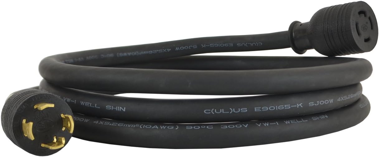 Conntek 10/4 30-Amp 125/250-volt 4 Prong L14-30 Transfer Switch Cord/Generator Anti-Weather, Oils, Acids and Chemicals Rubber Extension Cord, 10-Feet