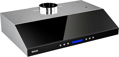 Miniatura 8 de EKON - Campana extractora para debajo del gabinete de 36 pulgadas negras, ventilación de chimenea de cocina de acero inoxidable de 900 CFM, control