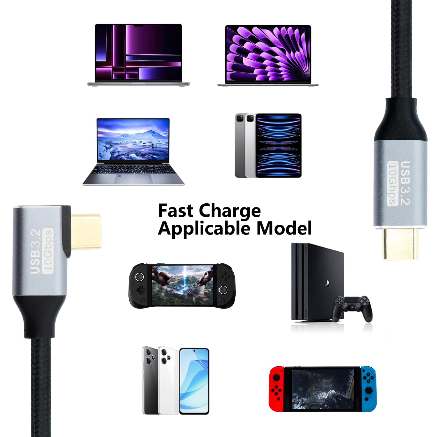 RIIEYOCA 90 Degrés 100 W USB C Mâle Vers USB C Mâle 3.1Gen2, Charge