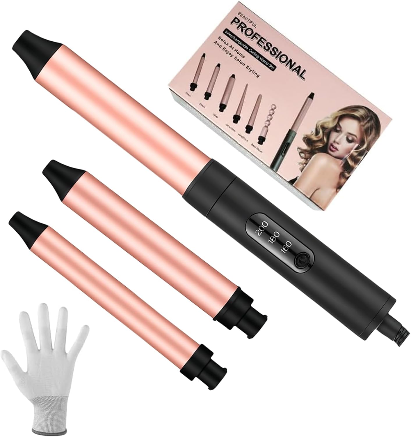 flintronic 3-in-1 krultangset met keramische coating, multifunctionele verwisselbare krultangen met lcd-display, 160 °C – 200 °C, temperatuurverstelbaar, voor grote krullen en kleine krullen