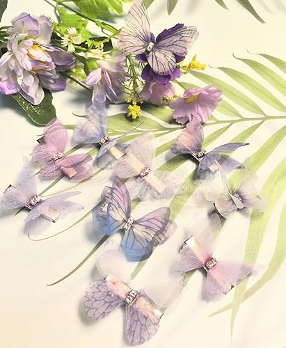 Miniatura 5 de CIXVOEMK Clip de mariposa para decoración de cabello morado, pinzas para el cabello de mariposa en movimiento para niñas (morado, 10 unidades)