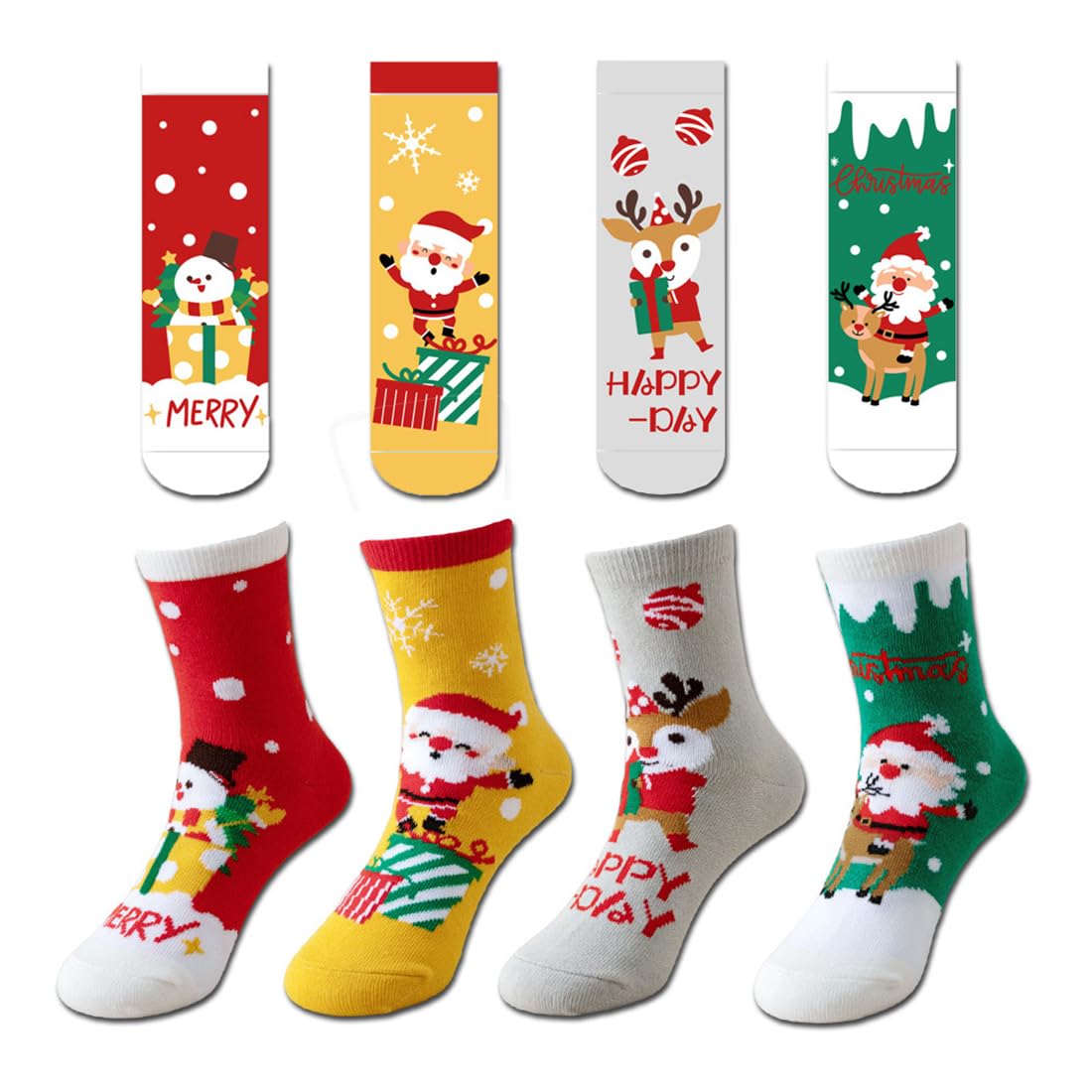 QKURT 5 paar kerstsokken voor kinderen, kleurrijke kerstsokken voor kinderen, kerstsokken, kerstsokken met grappig patroon, thermische sokken, Rood, 9-12 Years