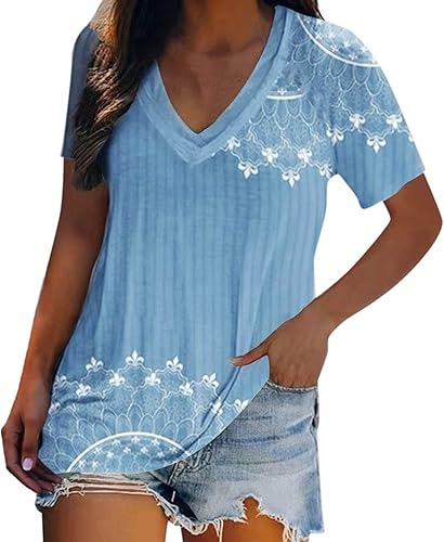2023 Tops bonitos Moda Mujer Blusa Estampado Tortuga Camiseta Manga Corta Camisetas Cuello en V Camisa de Verano