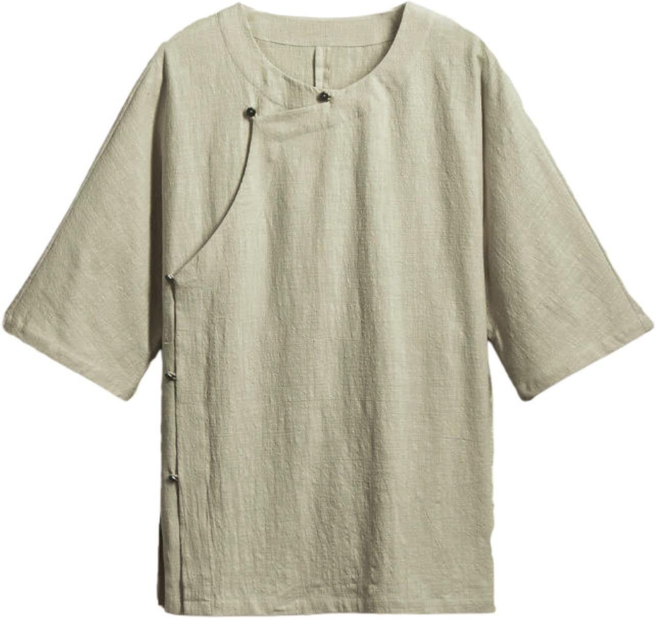 Men's Summer Chinese Style Slanted Placket Round Collar Five-Tenths Short Sleeve Tang Suit Shirt