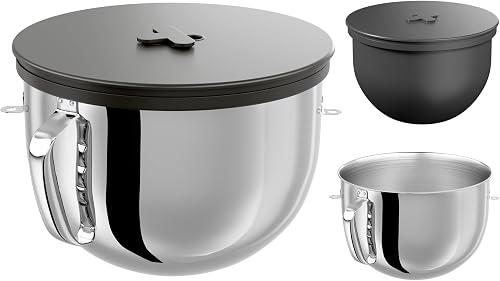6QT Stainless Steel Mixer Bowl & Silicone Liners Compatible with KitchenAid 6QT Stand Mixers Liner Replacement for Kitchen Aid Mixer Attachments & Accessories, Black Lining