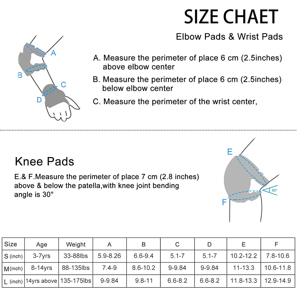 6Pièces Enfant Adultes Protection Gear Set avec Genouillères Coudières Et Protège Poignets pour La Planche à roulettes Vélo Patinage à roulettes,S