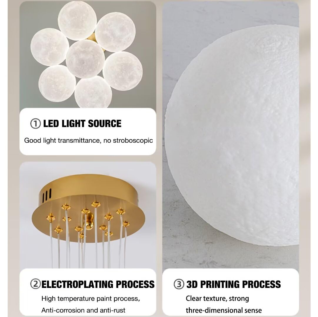 Creativo Combinato LED Combinato 3D Luna Lampada da Soffitto a Sospensione Lampadario Luna Camera dei Bambini Plafoniera per Camera da Letto, Soggiorno, 42W, 3 Illuminazione