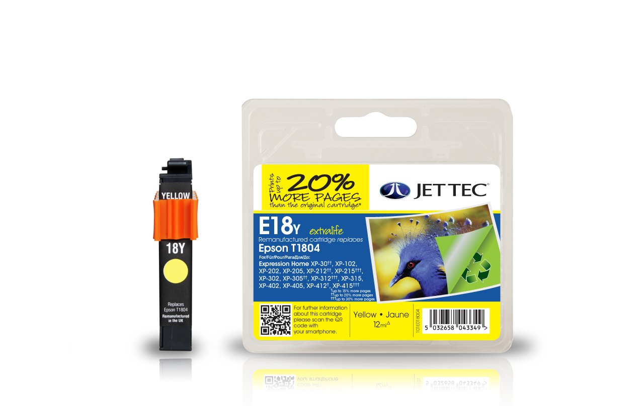 Jet Tec Compatible Ink Cartridge for Epson T1804 - Yellow