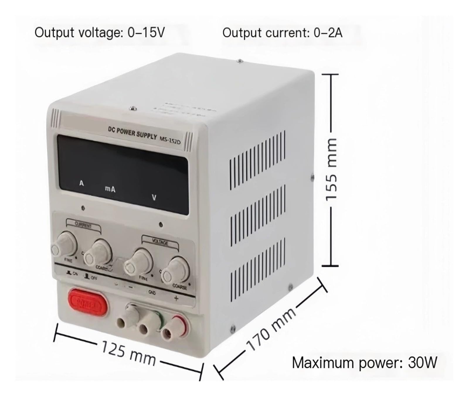 MS152D 30W Fuente de alimentación regulada CC Ajustable 0-15V 0-2A