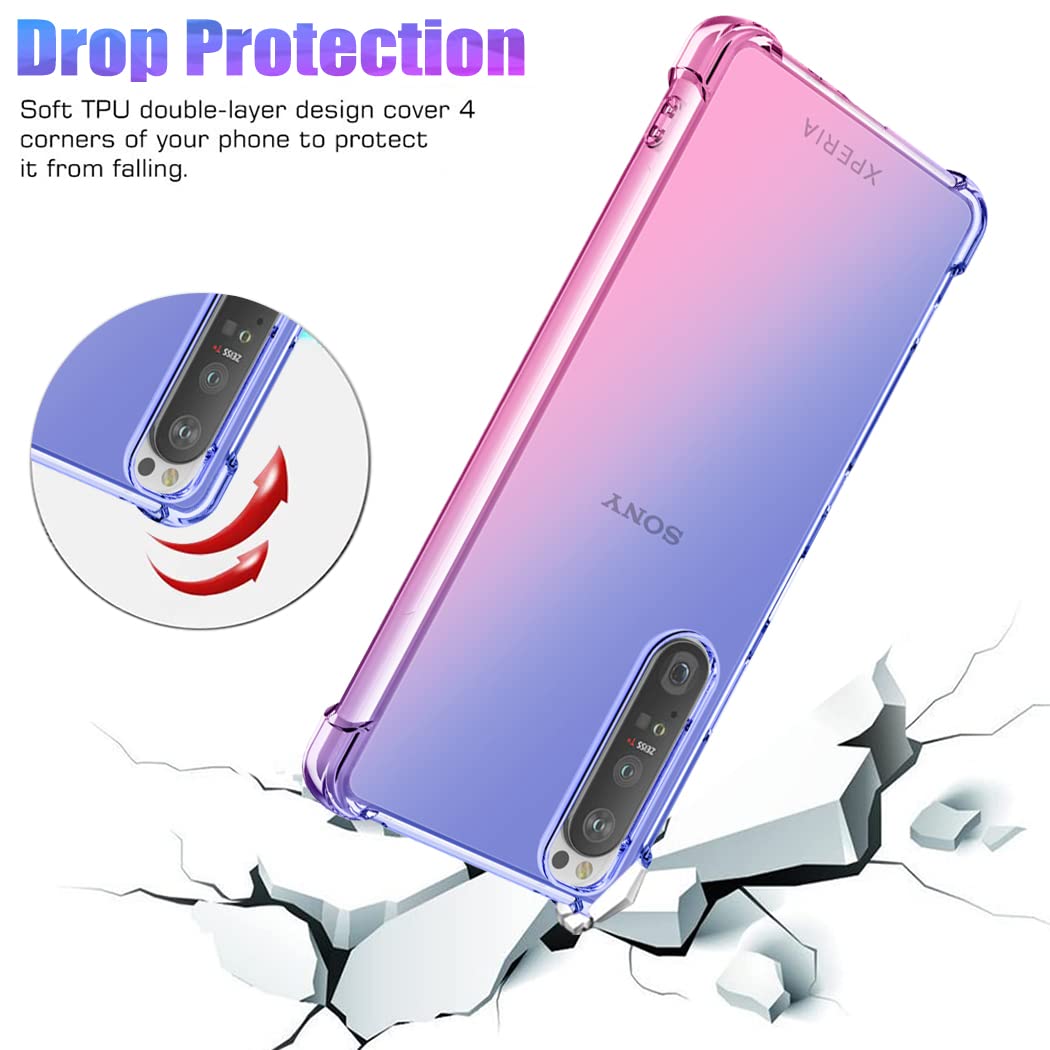 Custodia per Sony Xperia 1 II/Xperia 1II 5G XQ-AT51, XQ-AT52, Copertura Morbida in TPU Sfumato - Antigraffio Ultra Sottile con Protezione Antishock Cover per Sony Xperia 1 II Blu/Rosa
