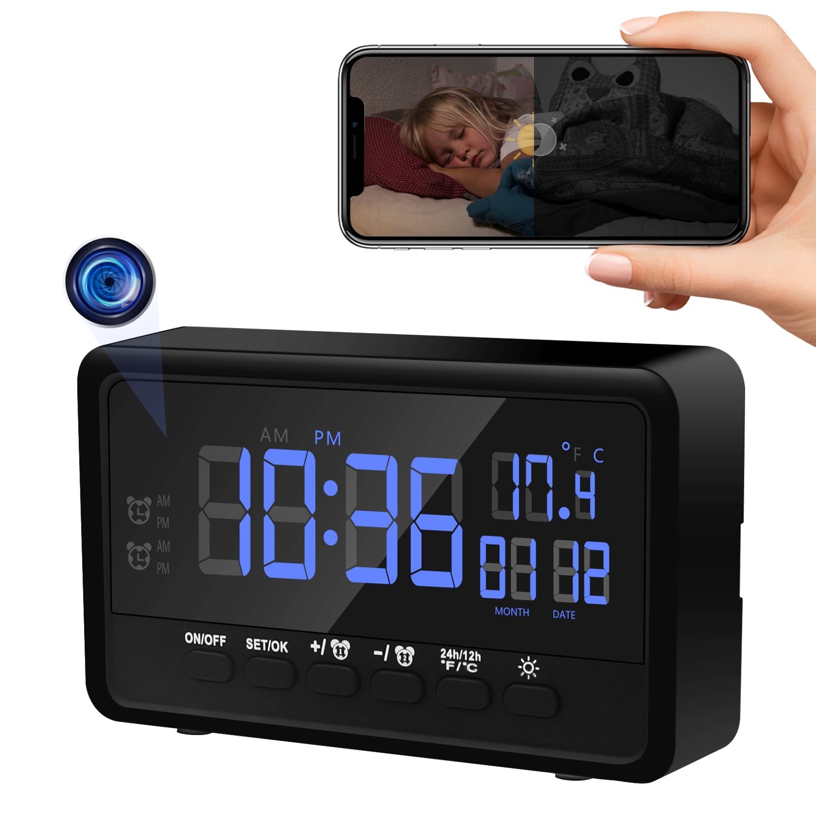 Amazon.co.jp: SULUWU 小型カメラ 置時計 防犯カメラ スマホ操作 長