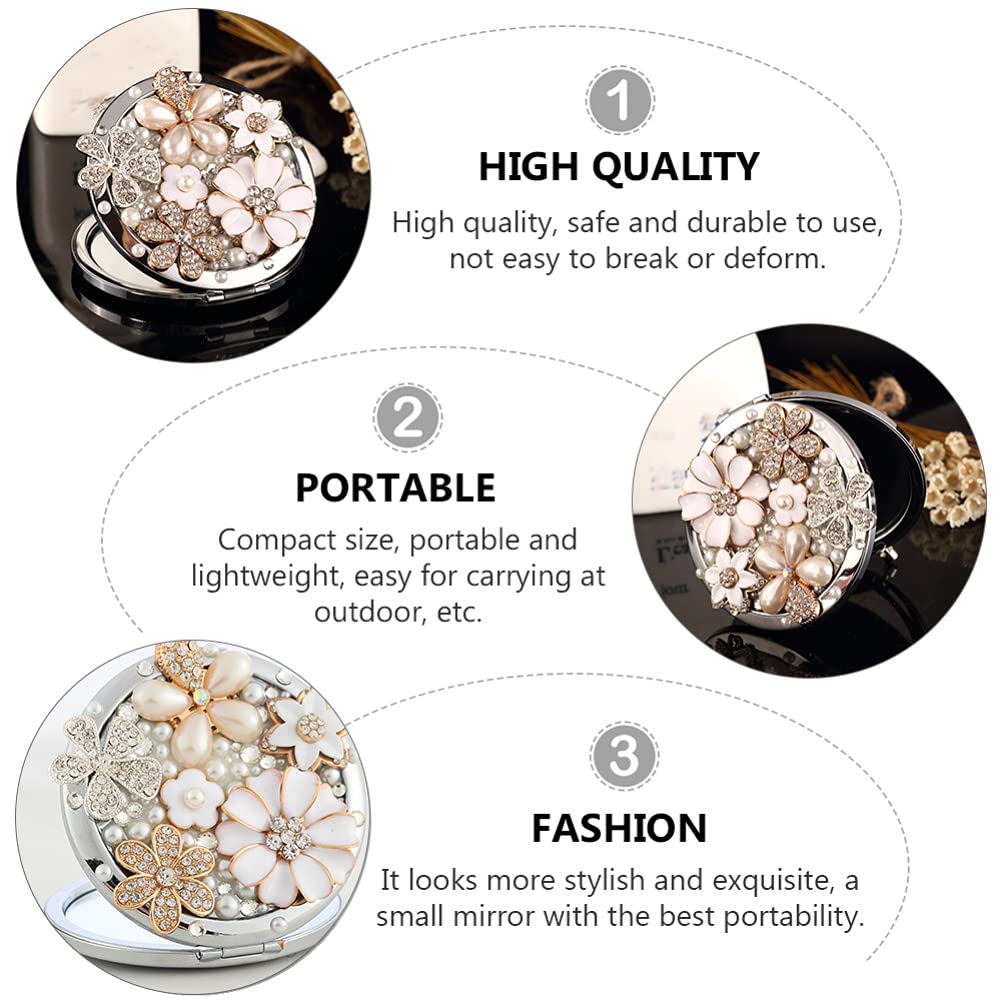 Healifty Decorative Folding Mirror - Exquisite Magnification Travel Compact Portable Mini Makeup Mirror, Assorted Color, 7x7cm - Image 4
