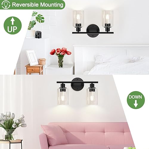 Miniatura 123 de Lámpara de baño de 3 luces doradas, moderna lámpara de tocador de baño con pantalla de vidrio transparente, luces de montaje en pared de baño de oro