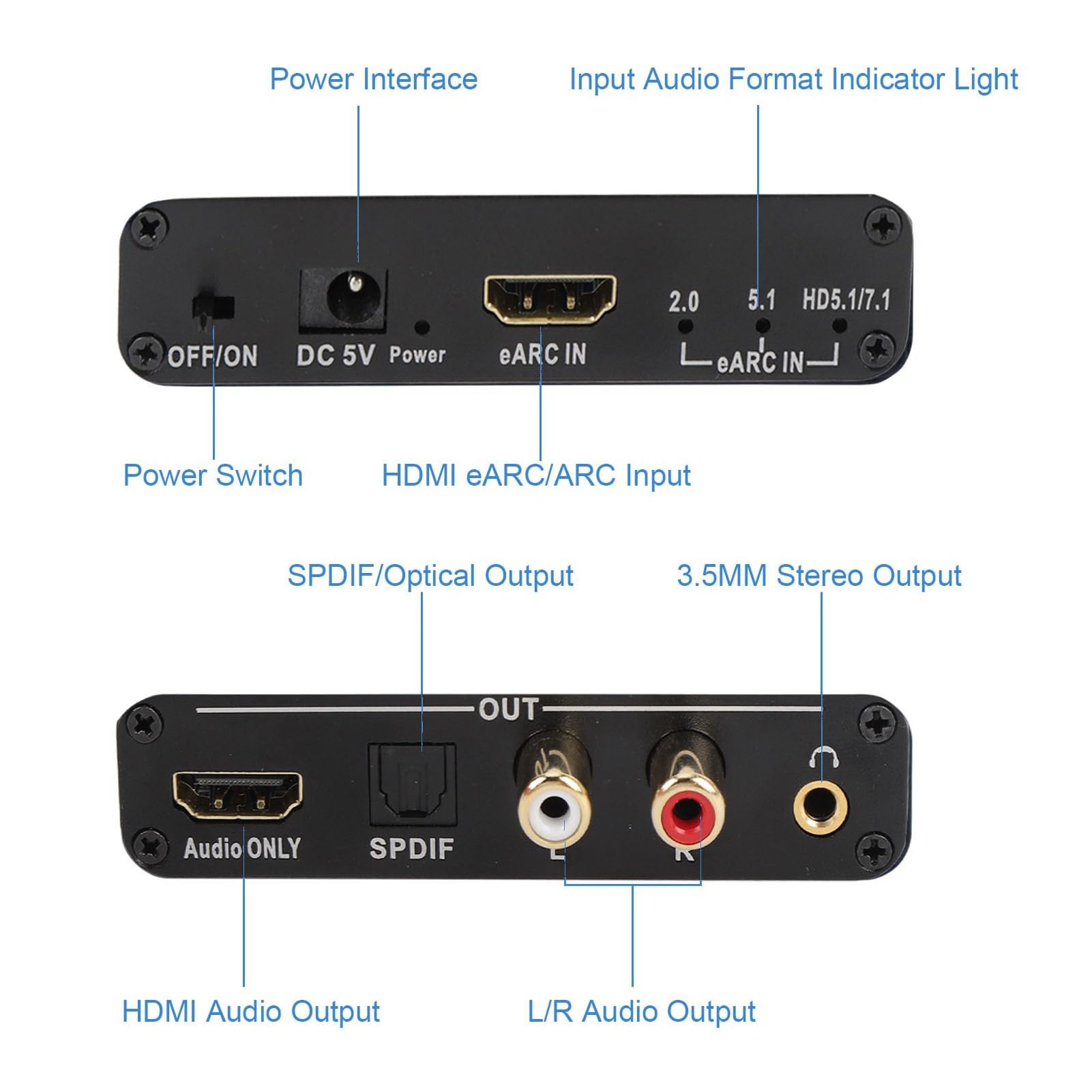 SENECESLI Estrattore Audio EARC, Adattatore ARC HDMI, Convertitore Audio EARC in Extrattore Audio HDMI/Optical / 3,5 Mm, per L'amplificatore di Altoparlanti della TV a system Audio