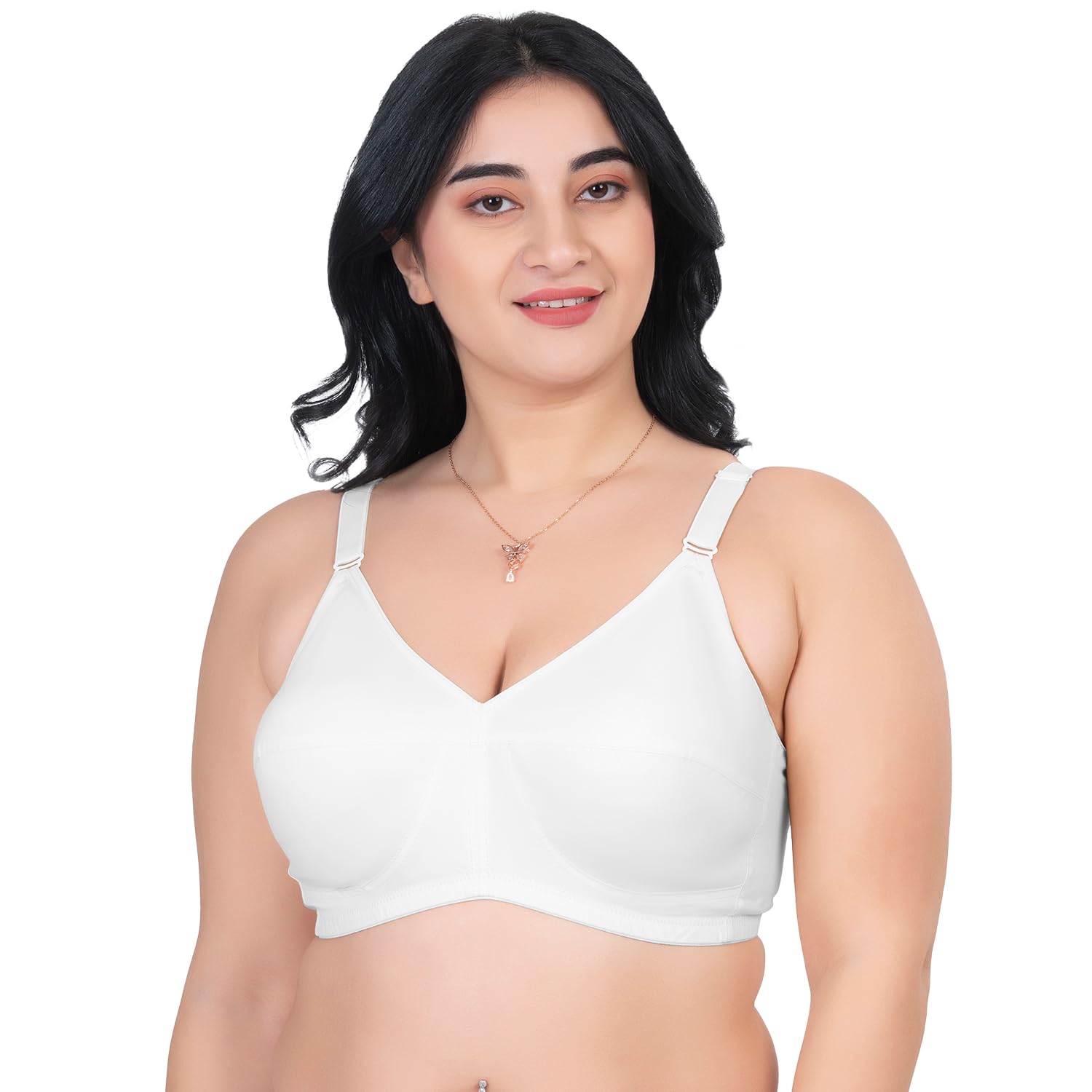SOUMINIE - 100% Cotton Everyday Bra - Non-Padded - Minimizer - Full Coverage - Wireless, Regular Straps - Seamed Bra (Pack of 1)