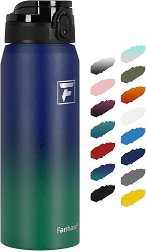 Miniatura 35 de Fanhaw Botella de agua aislada al vacío de acero inoxidable de 24 onzas con tapa antipolvo, para niños, mujeres, hombres, a prueba de fugas y sudor