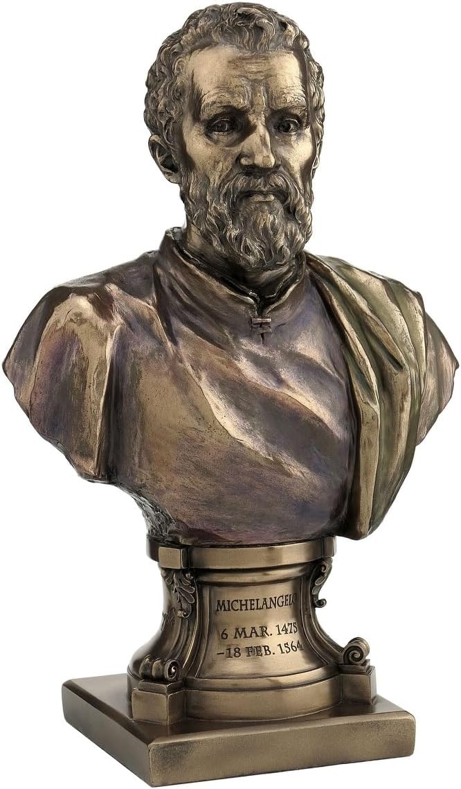 Unicorn Studio Italian Sculptor Artist Michelangelo Buonarroti Figurine 9 1/2 Inch Bronze Resin Bust Statue