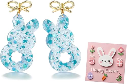 Pink Bunny Dangle Earrings for Women Easter Rabbit Gold Tone Bow Earrings Spring