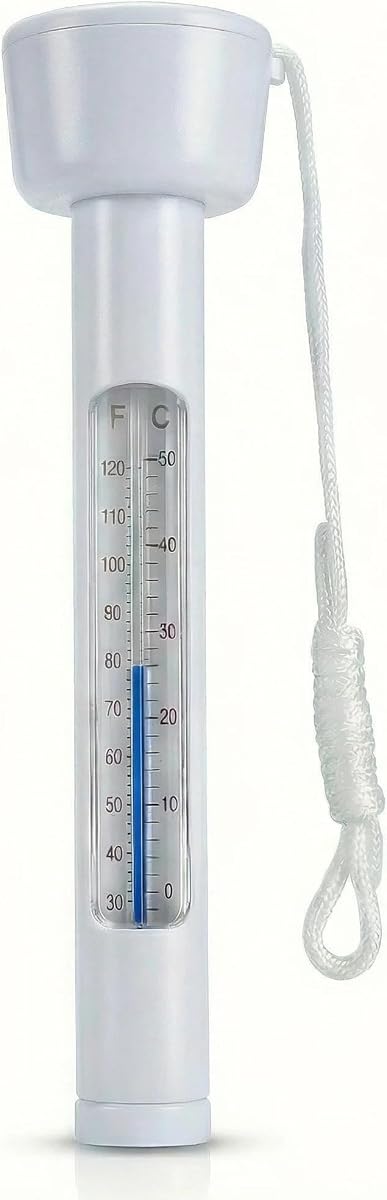 Pool Thermometer Floating, Water Temperature Thermometer with String, Large Size Easy Read & Shatter Resistant Pool Accessories for Outdoor & Indoor Swimming Pools, Spas, Hot Tubs & Aquariums.(White)
