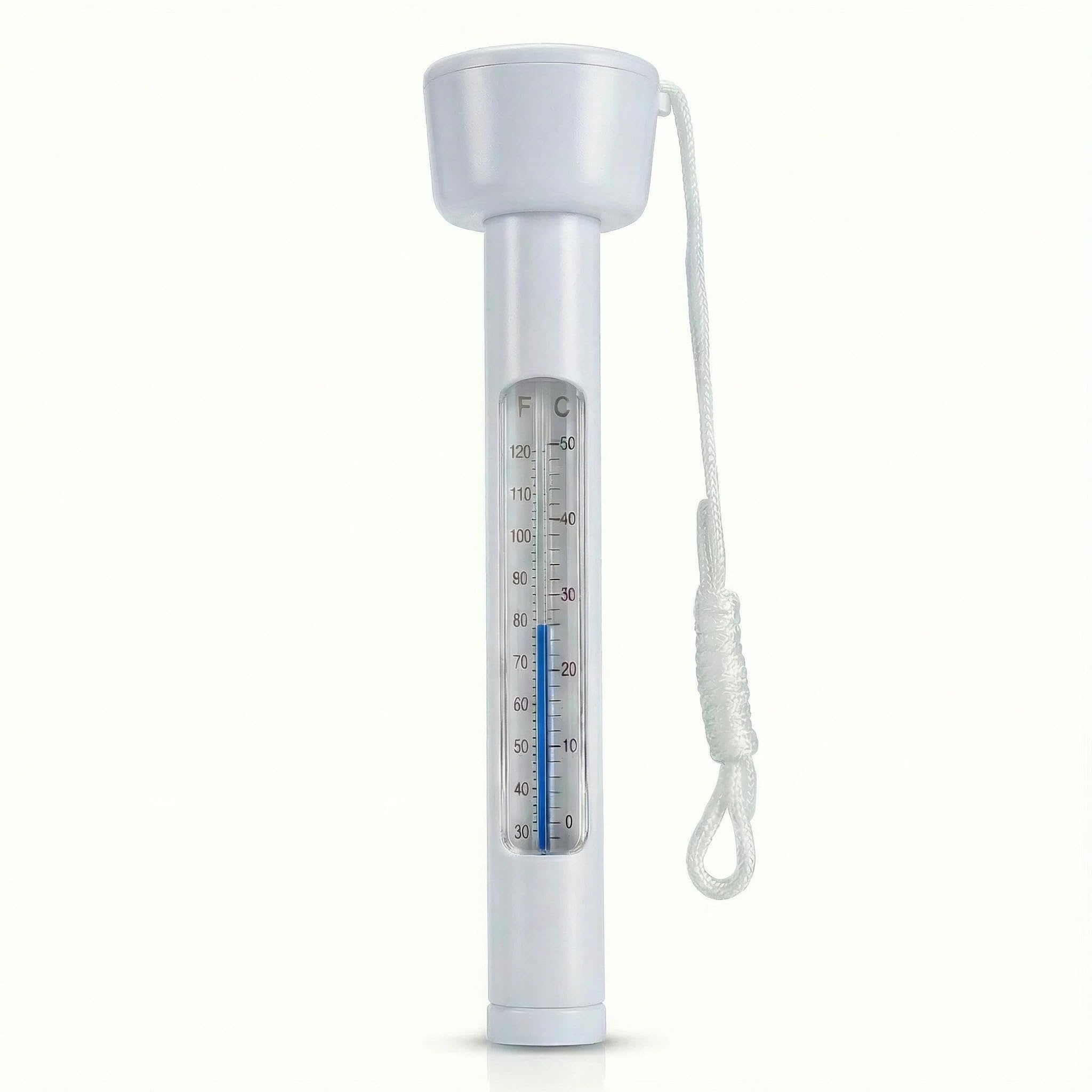 Pool Thermometer Floating, Water Temperature Thermometer with String, Large Size Easy Read & Shatter Resistant Pool Accessories for Outdoor & Indoor Swimming Pools, Spas, Hot Tubs & Aquariums.(White)