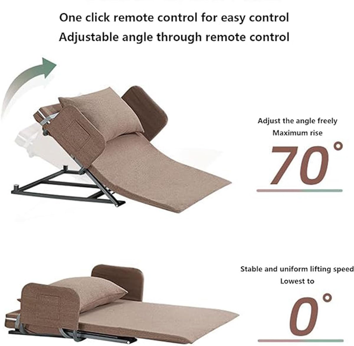 Ayuda para Sentarse y levantarse con la Espalda Ajustable, Elevador de Almohada médica eléctrico, para Soporte de Cuello y Lumbar, para reflujo ácido, Alivio posoperatorio y de ronquidos, marrón